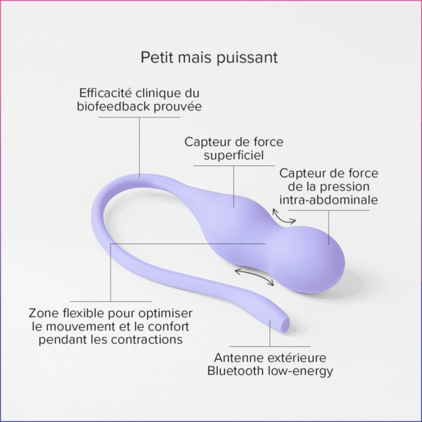 Détails de la sonde périnéale Perifit Care+ avec un design ergonomique, capteurs de précision et zone flexible pour un confort optimal